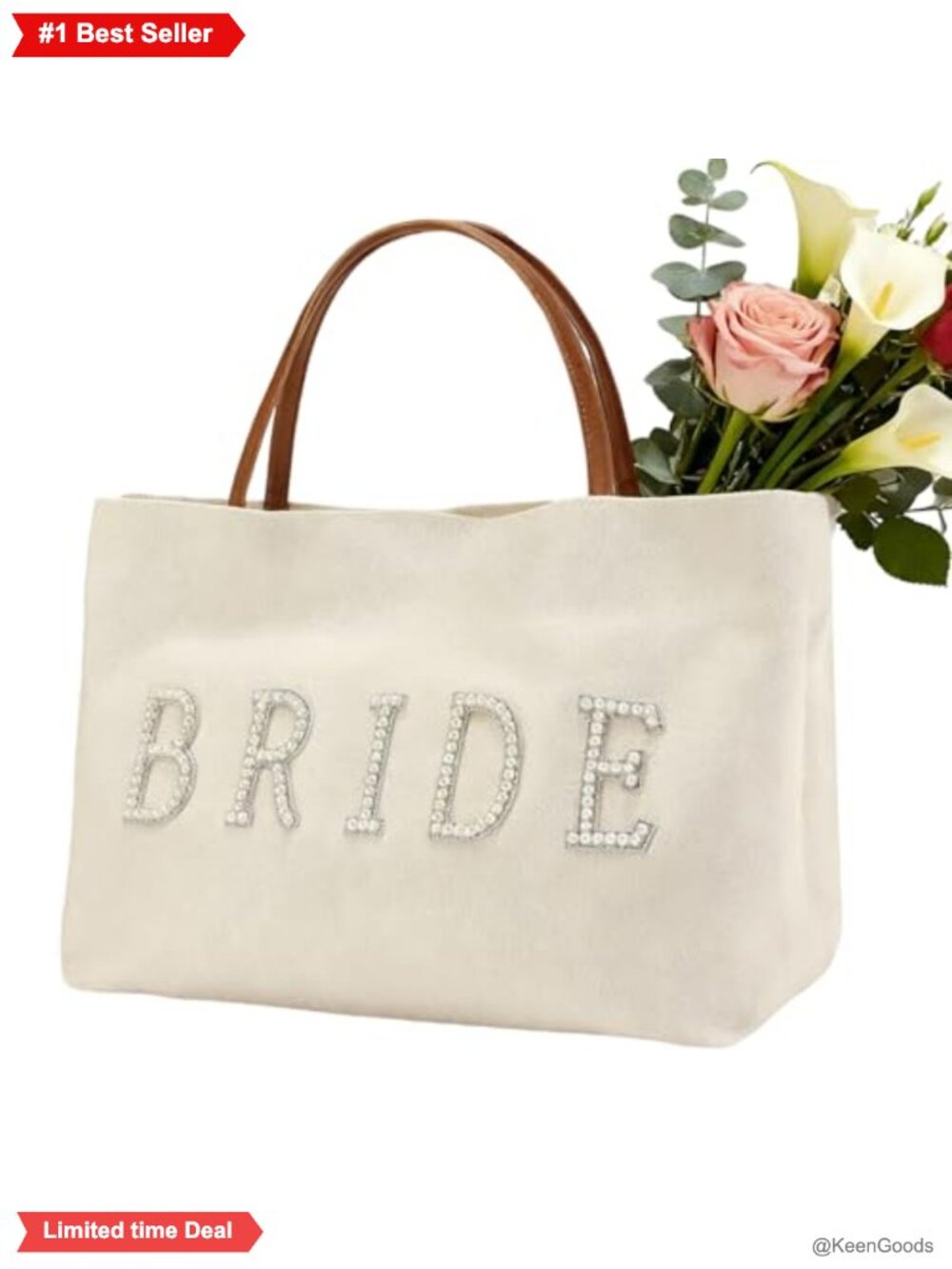 Canvas Large Tote Bag Bride to Be Gift Bridal Shower Pearl